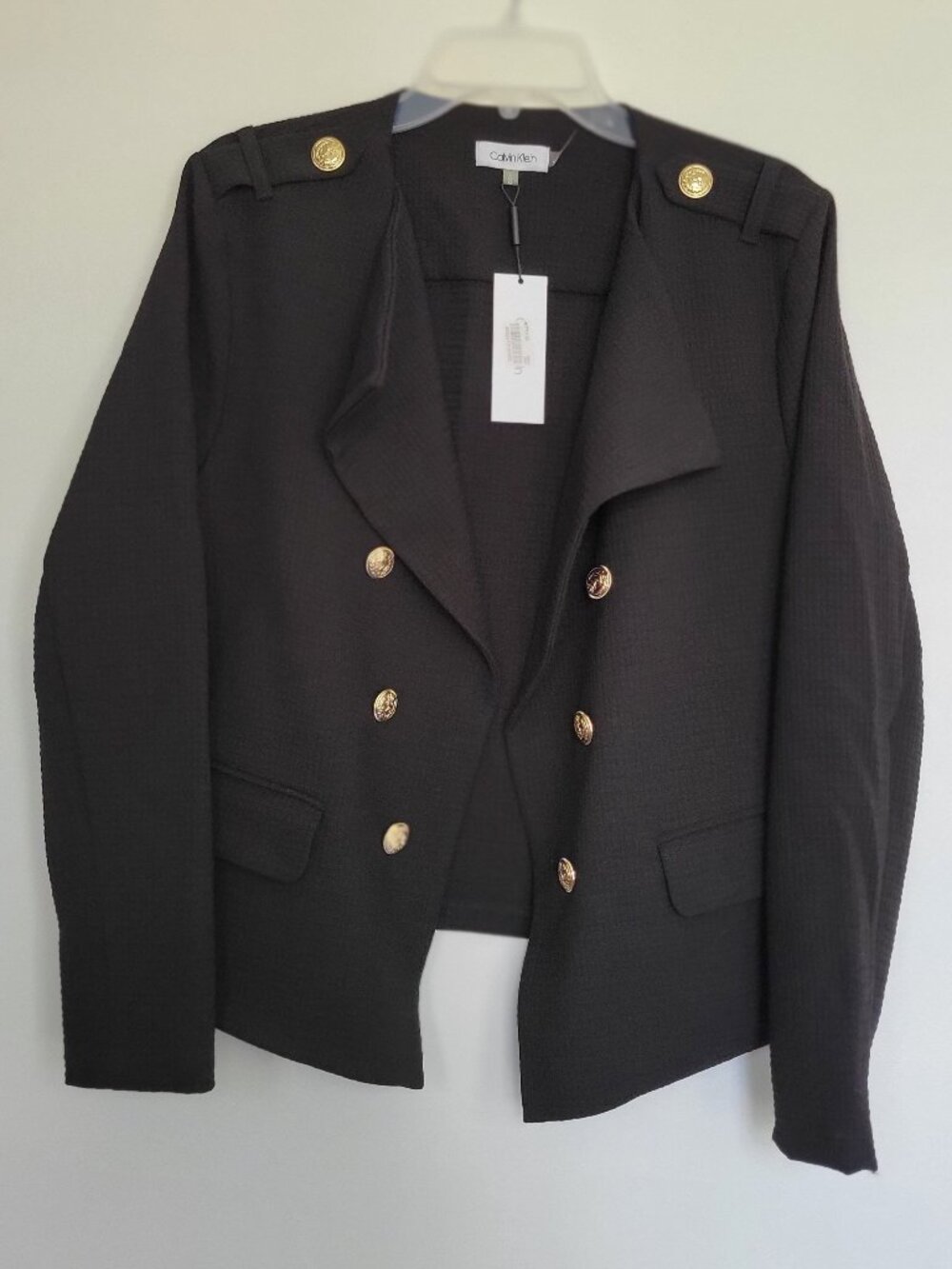 Calvin Klein Military Style Boxy Cotton Blend Black Blazer Jacket Women Size L